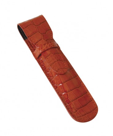 etui-stylo-mignon-1-place-veau-croco-savannah-orange-ref_950154M