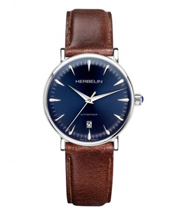 montre-michel-herbelin-inspiration-automatique-bleu-cuir-brun-1647AP15BR