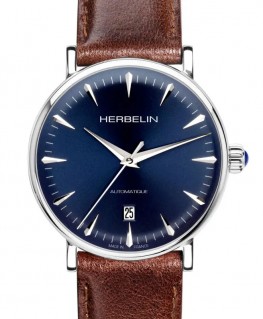 montre-michel-herbelin-inspiration-automatique-bleu-cuir-brun-1647AP15BR-cadran