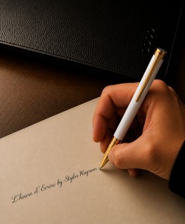 Stylo Bille St Dupont Initial Laque Blanche et Doré