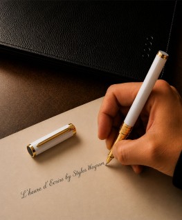 Stylo Roller St Dupont Initial Laque Blanche et Doré