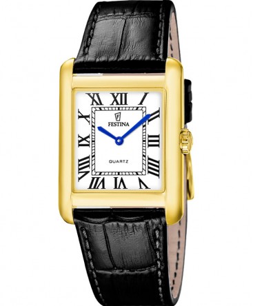 Montre Festina On the Square Blanc Doré Bracelet Cuir Noir F20772/1