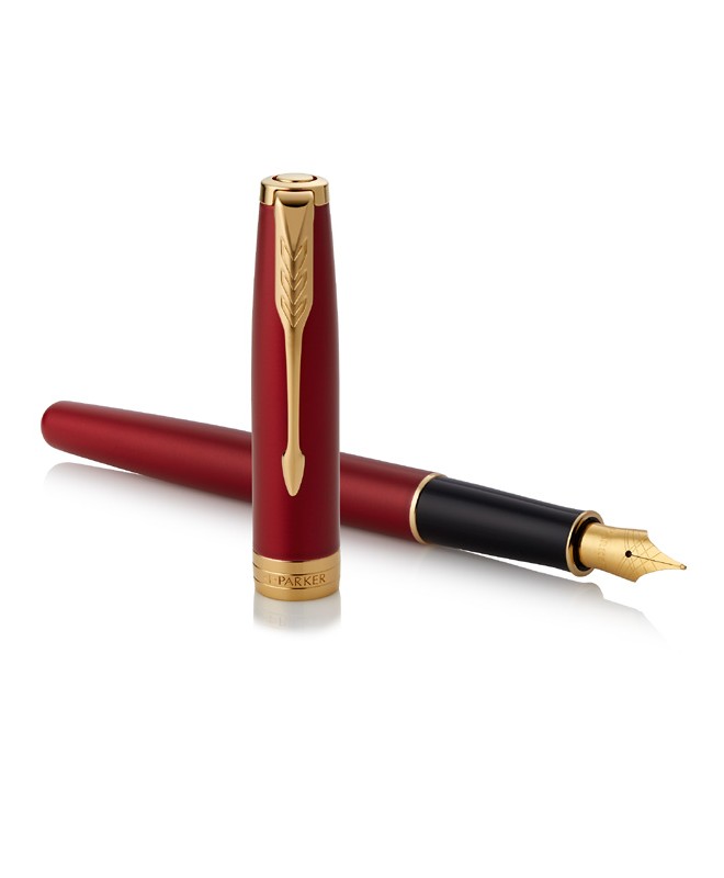 Stylo Plume Parker Sonnet Laqué Marbré Rouge Et Noir - Plume Or - Occasion - Modèle P576