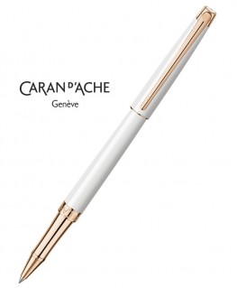 Stylo Roller Caran d'Ache Leman Slim Blanc Or Rose 4771.001