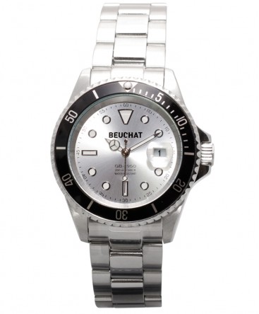 Montre-Beuchat-GB1950-40mm-Cadran-Argent-Lunette-Noire-ref_BEU1950-3