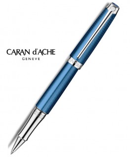 Stylo-Roller-Caran-D'ache-Léman-Grand-Bleu-Argenté-Rhodié-réf_4779.168