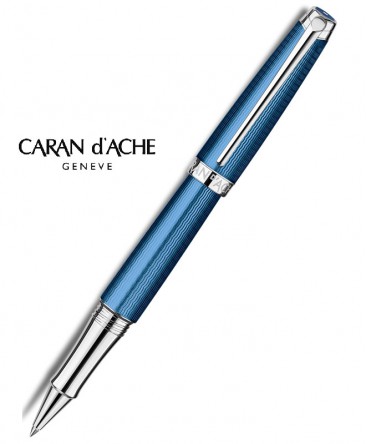 Stylo-Roller-Caran-D'ache-Léman-Grand-Bleu-Argenté-Rhodié-réf_4779.168