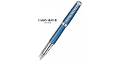 Stylo-Roller-Caran-D'ache-Léman-Grand-Bleu-Argenté-Rhodié-réf_4779.168