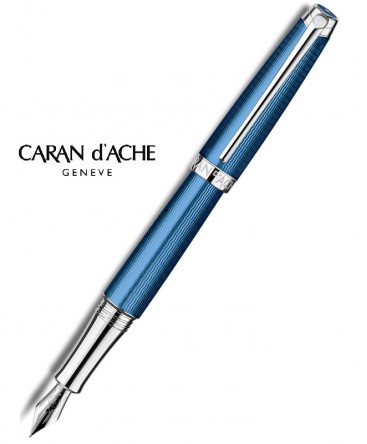 Stylo-Plume-Caran-D'ache-Léman-Grand-Bleu-Argenté-Rhodié-réf_4799.168