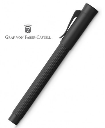 Stylo Roller Graf Von Faber-Castell - Résine Noire Godronnée - Plaqué Platine - Occasion