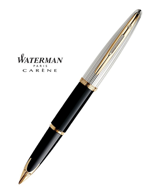WATERMAN Carène Deluxe Stylo plume, Noir brillant et plaqué argent