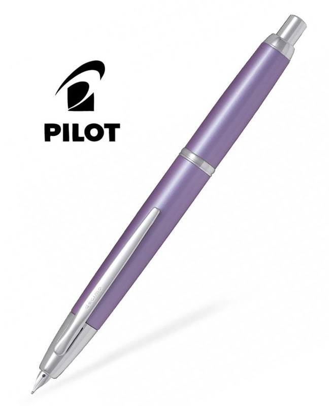 Stylo Plume LANVIN Vintage En Résine Violette Marbrée & Chromé - Occasion - Plume Métal - Objet De Collection